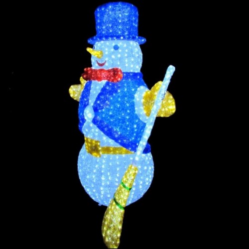 Светодиодная объемная фигура "Снеговик с метлой" 2м