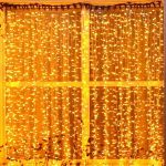 Влагозащищенный светодиодный "Занавес" 2х3м с мерцанием Желтый (на золотом проводе)