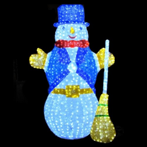 Светодиодная объемная фигура "Снеговик с метлой" 2м