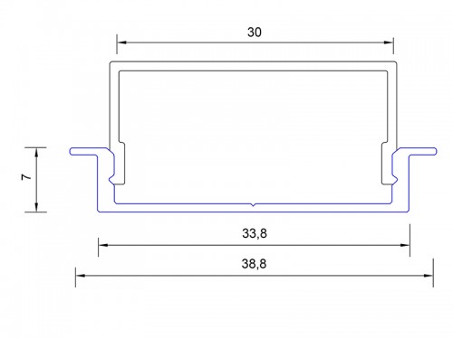 Встраиваемый профиль для светодиодной ленты (ширина 40мм высота 7мм) с рассеивателем