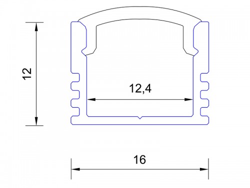 Накладной профиль для светодиодной ленты (высота 12мм ширина 16мм) с матовым экраном, длина 2м