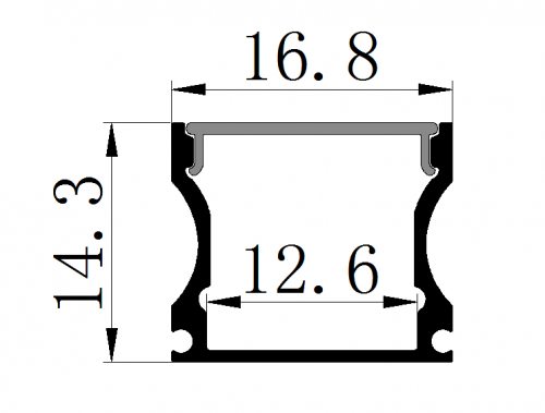 Накладной профиль для светодиодной ленты (высота 14.3мм, ширина 16.8мм) с рассеивателем (2м)